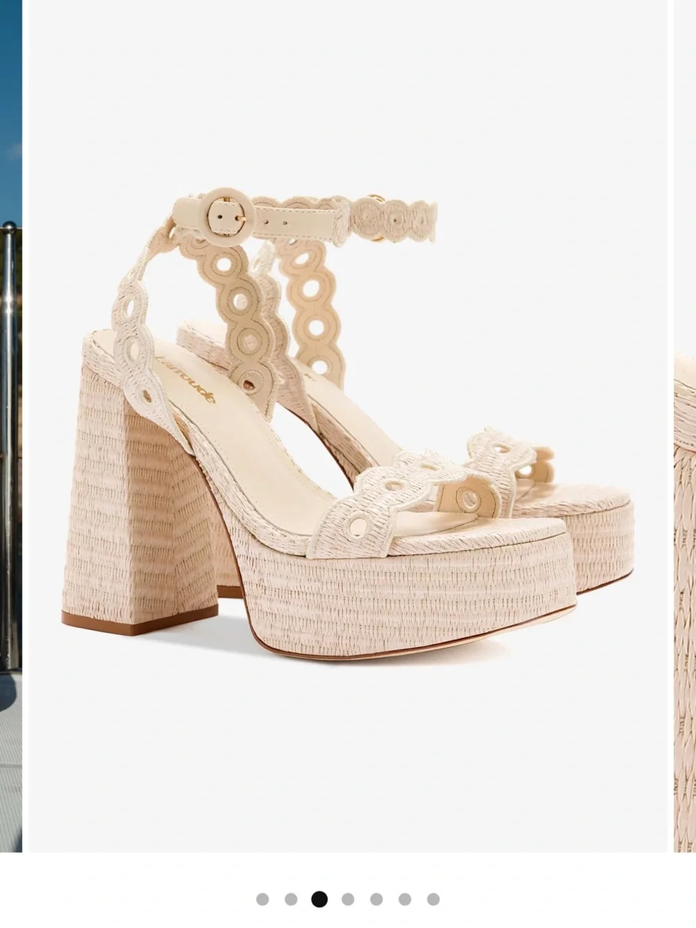 Larroude Natural Raffia Platform Sandals